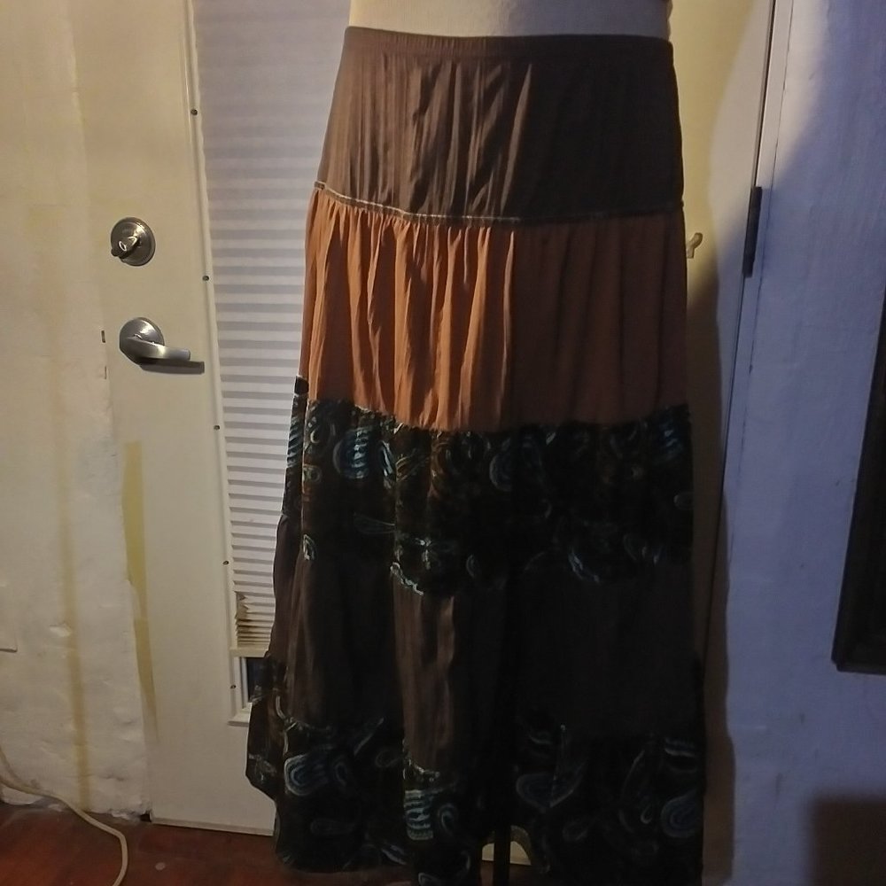 Lg brown layered maxi skirt by fang